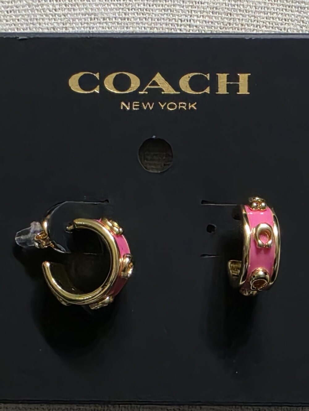 Coach Pegged C Pink Enamel Huggie Earrings - Picture 1 of 5